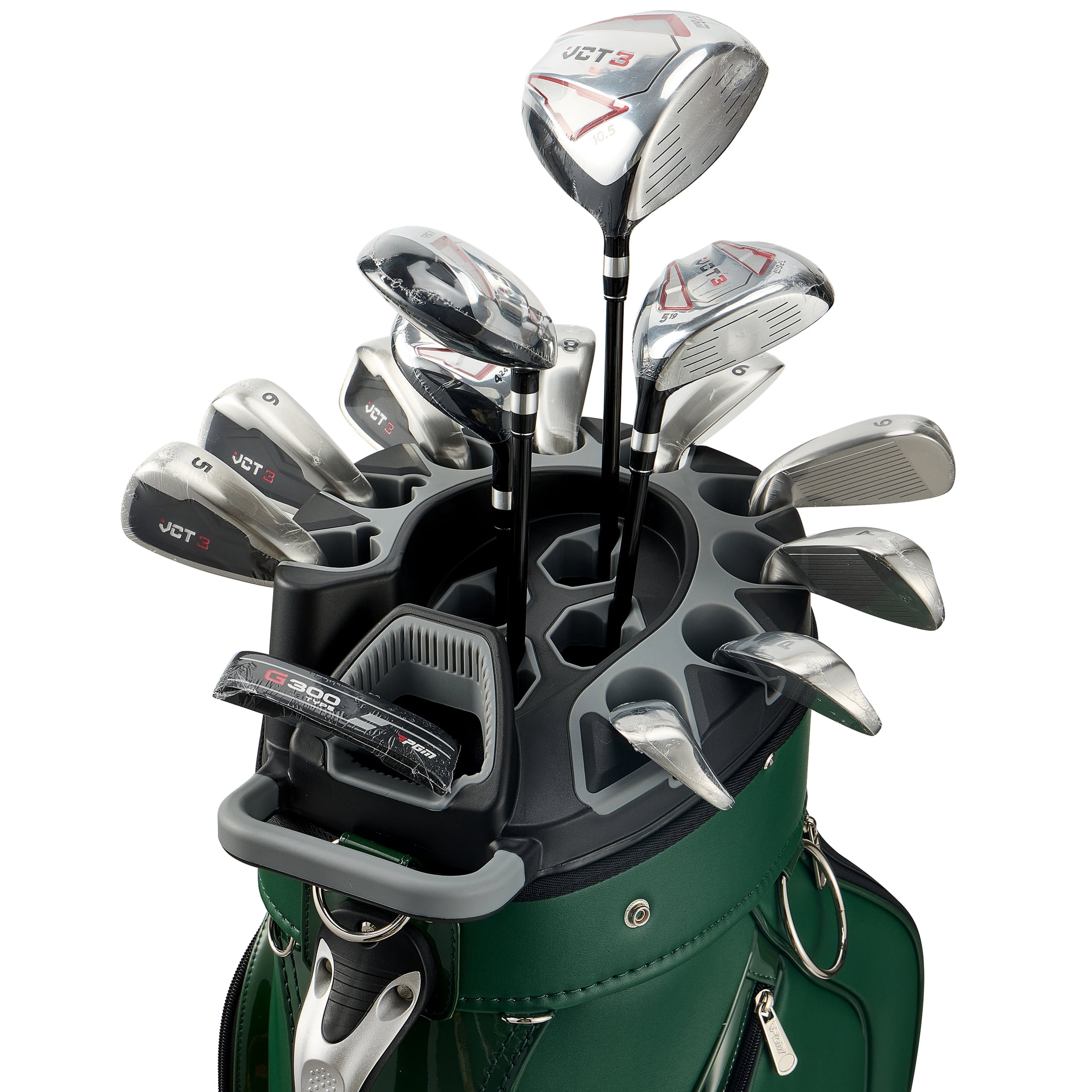 PGM Golf Cart Bag 14 Way Organizer Divider Silent Top Waterproof Bag/Green Leather