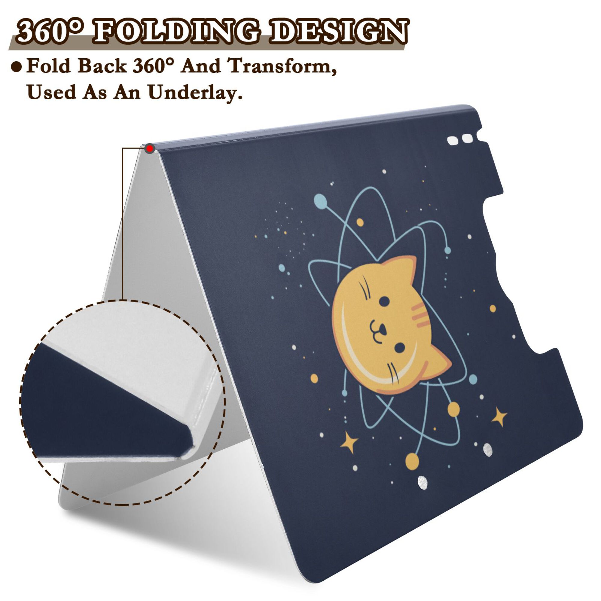 FORMRS A4 Clipboard Folder with Pen Holder Horizontal Foldable School Office Binder, Orange Cat Planet