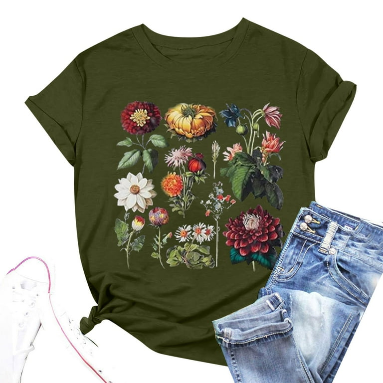 Women's Boho Flower T-Shirt | Vintage Floral Graphic Tee With Wildflowers Design
