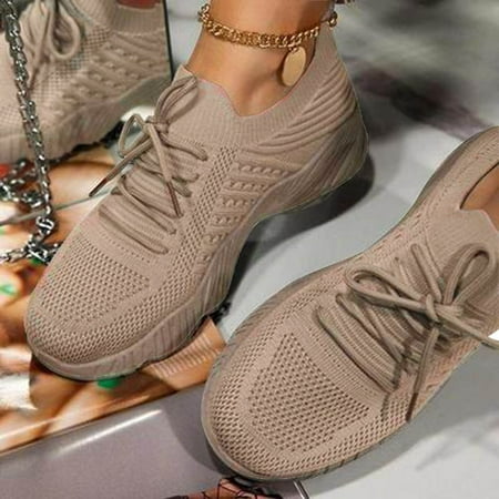 Tuobarr Sneakers for Women Summer Plus Size Fashion Casual Mesh Breathable Women s Sports Shoes Khaki A US Size 7