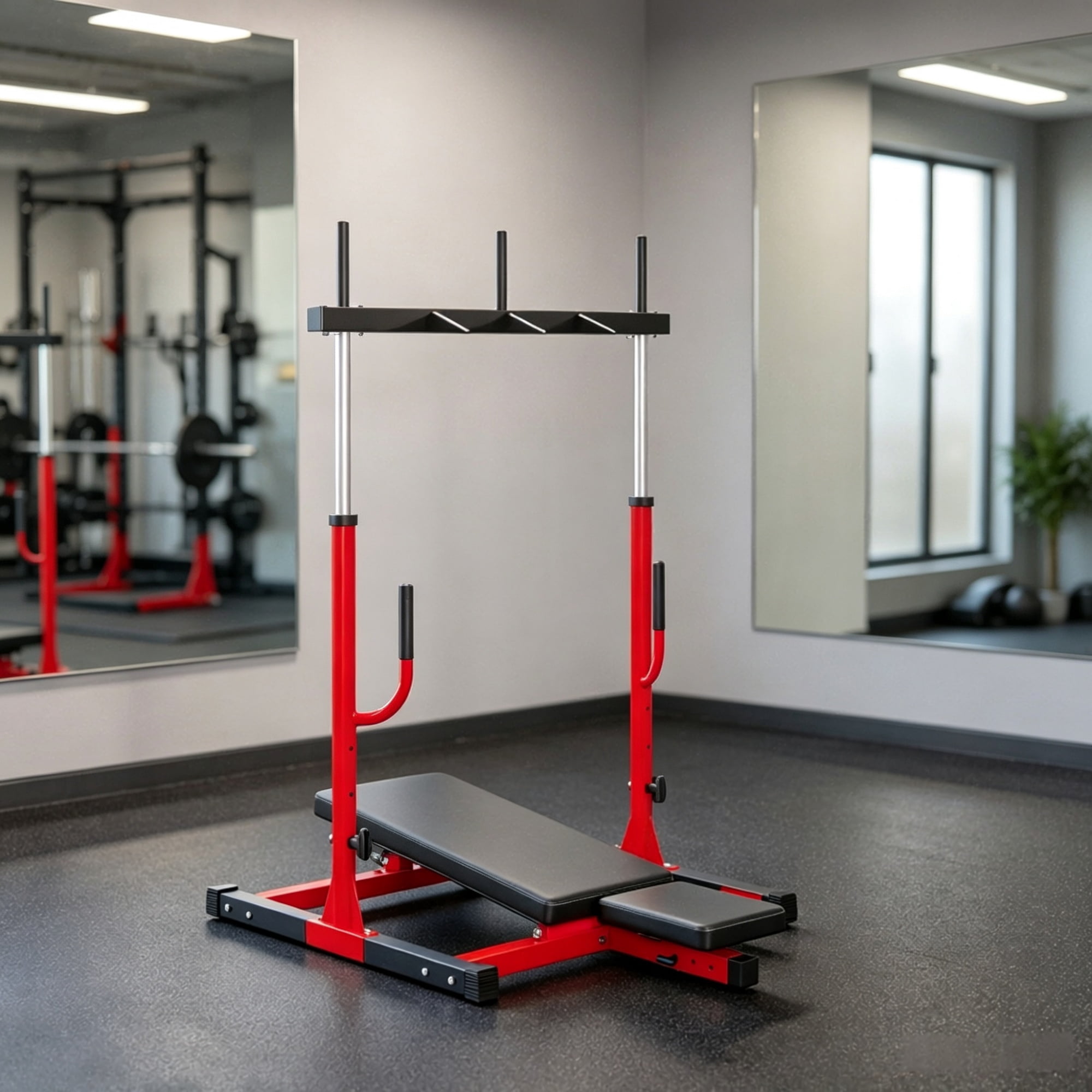 Heavy-Duty Red Vertical Leg Press Machine with Adjustable Leg, Back & Head Positions, 1" Standard Plate Compatible Strength Training Equipment
