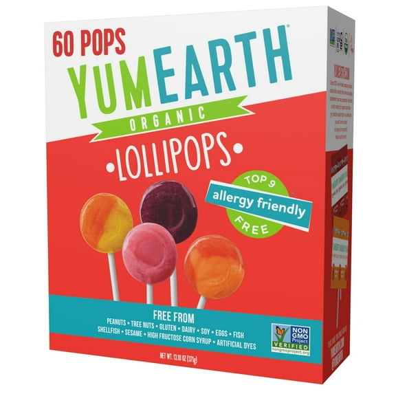 YumEarth Organic Pops Variety KEF28 Pack, 60 Fruit Flavored Favorites Lollipops, Allergy Friendly, Gluten Free, Non-GMO, Vegan, No Artificial Flavors or Dyes