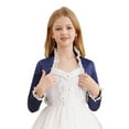 thumbnail image 3 of iEFiEL Kids Girls Elegant Satin Bolero Ruffle Trim Long Sleeve Open Front Cropped Cardigan for Party Dress Navy Blue 4, 3 of 7