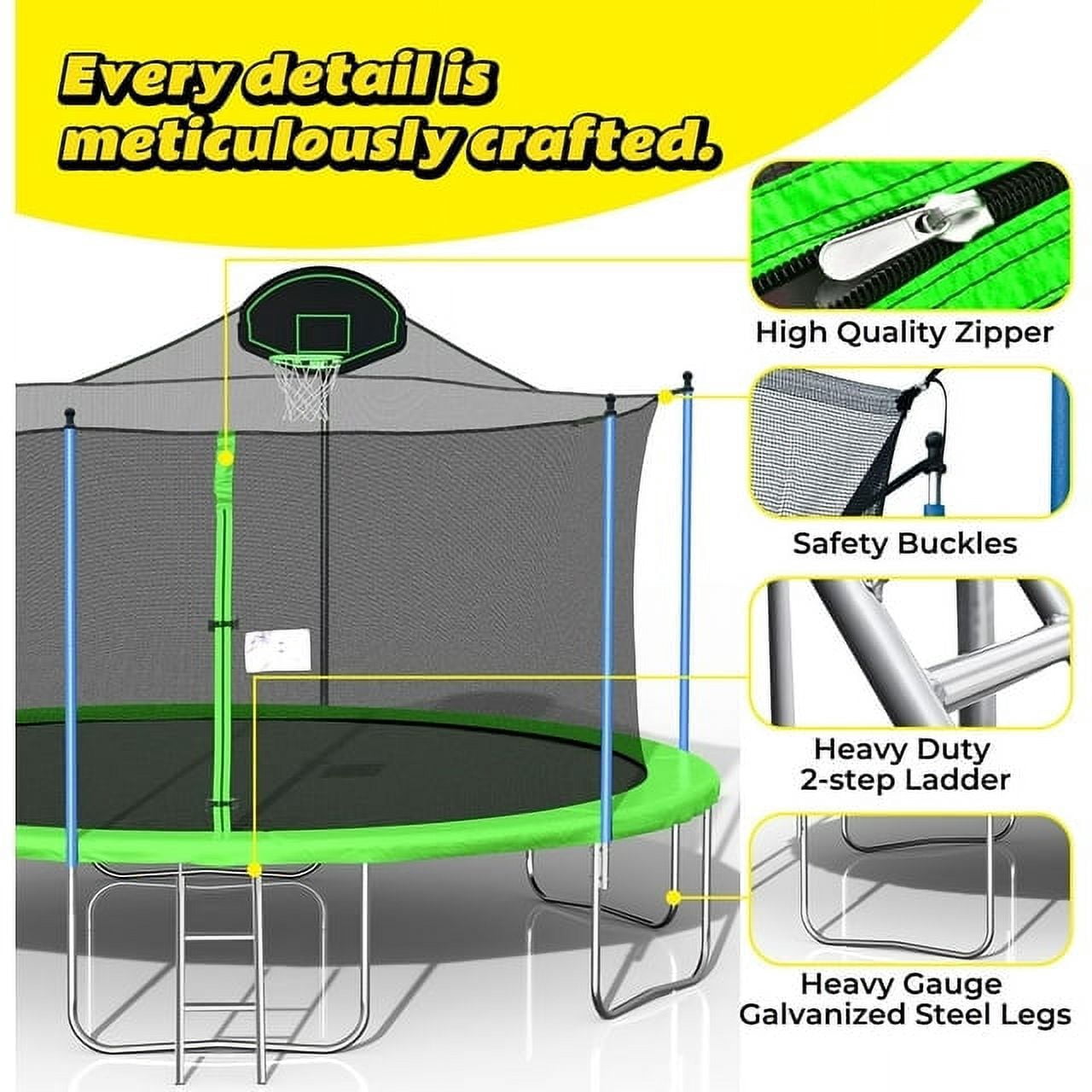 SOGES 12ft Trampolines with Slide and Swing, Basketball Hoop, 4–7 Kids