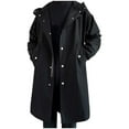 thumbnail image 2 of Timoontee Men's Long Trench Coat Casual Comfy Long Sleeve Hooded Jacket Coat Solid Button Zip Up Coat Fall Winter Windproof Overcoat Black XXL, 2 of 5