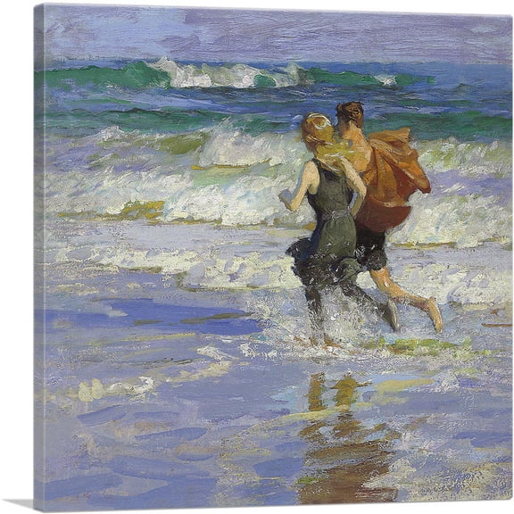 ARTCANVAS At the Beach Couple Running Canvas Art Print by Edward Henry Potthast - Size: 26" x 26" (1.50" Deep)