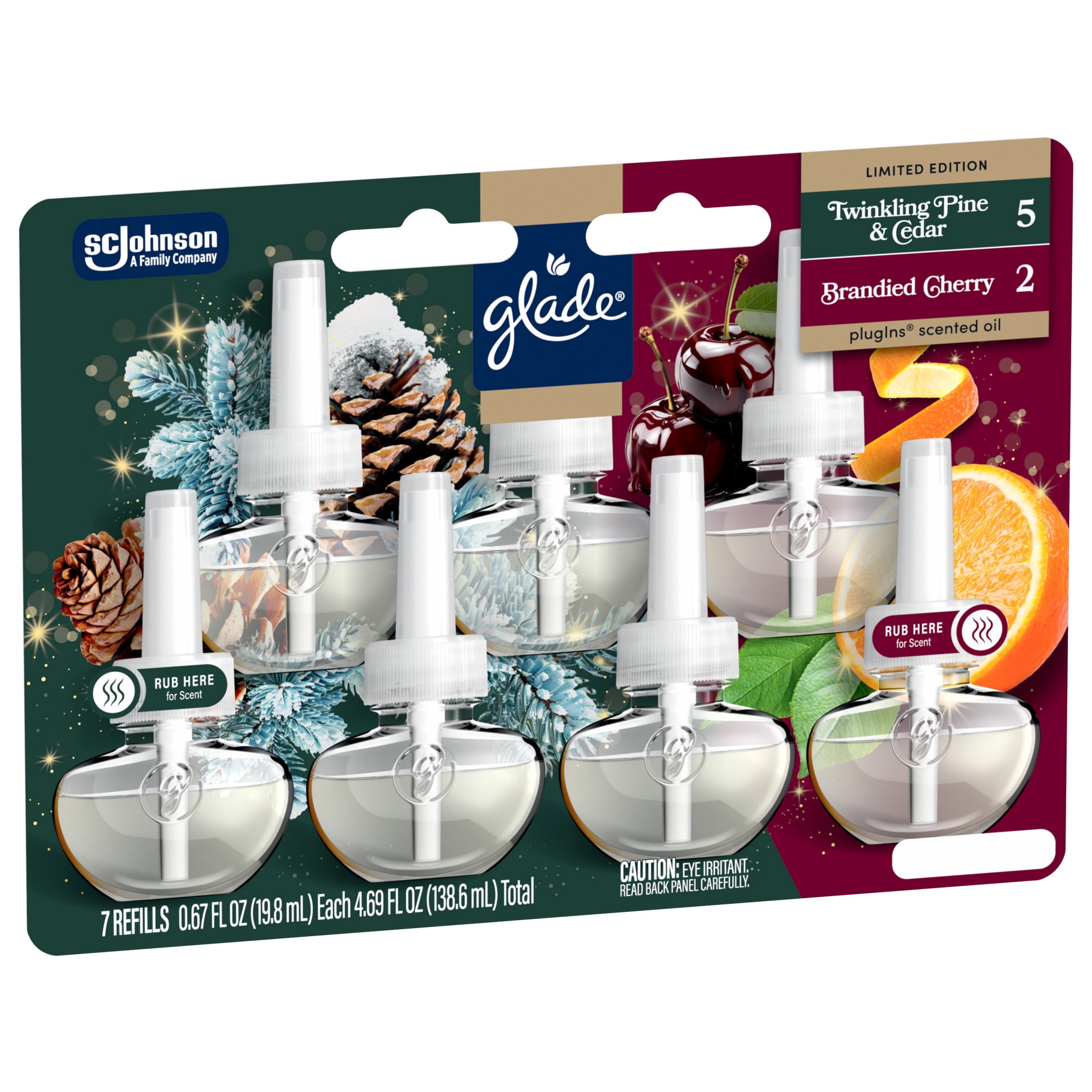 Glade® PlugIns® Refills Air Freshener, Twinkling Pine & Cedar and Brandied Cherry, 4.69oz., 7 count