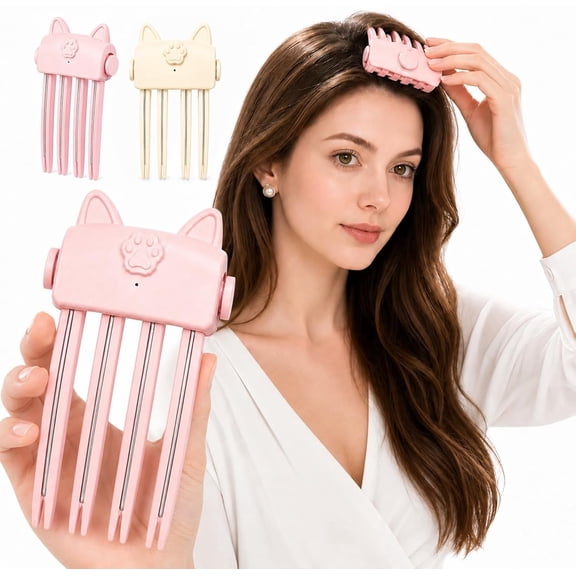 Rongyun Heated Hair Volume Clip, Electric Volumizing Hair Clips for Bangs Styling, Root Lifter Comb with 2 Heat Settings, Fine Flat Hair Styling, Quick Volume Touch-Ups Pink