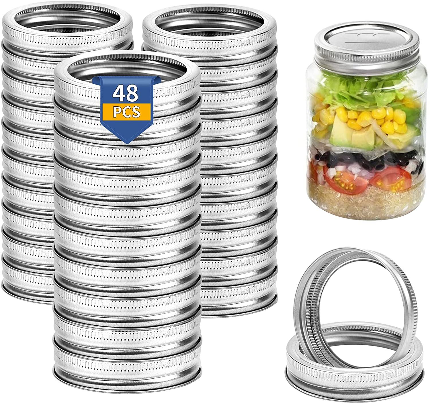 48 PCS Wide Mouth Canning Rings, Wide Mouth Mason Jar Rings Split