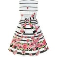 thumbnail image 2 of Robe Fille Noire Rayée Fleur Rose Robe d'Été 9-10 Ans, 2 of 6