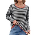 thumbnail image 3 of Women'S Casual Striped Crewneck Sweaters Color Block Long Sleeve Knitted Sweater Tops Black & Orange XL, 3 of 9