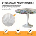 thumbnail image 2 of Elastic Fitted Round Tablecloth, Blue Spring Floral Waterproof Stretch Table Cover for 36"-44" Tables, Pink Flowers Butterfly Rustic Washable Outdoor Tablecloths for Patio, Picnic, Camping, 2 of 9