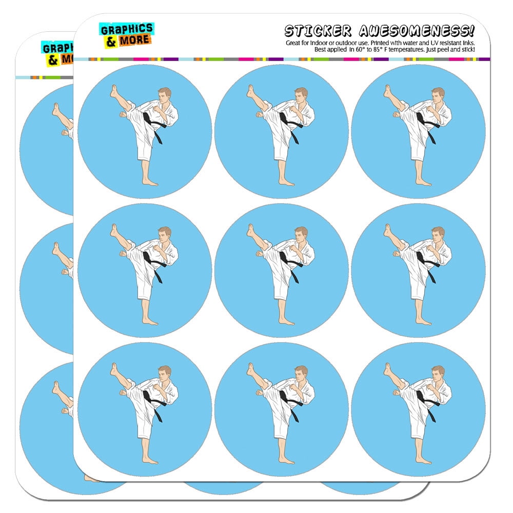 40 count, 2 INCH ROUND Karate Birthday stickers Karate Boy Birthday Labels Green OR Choose Your Own Color