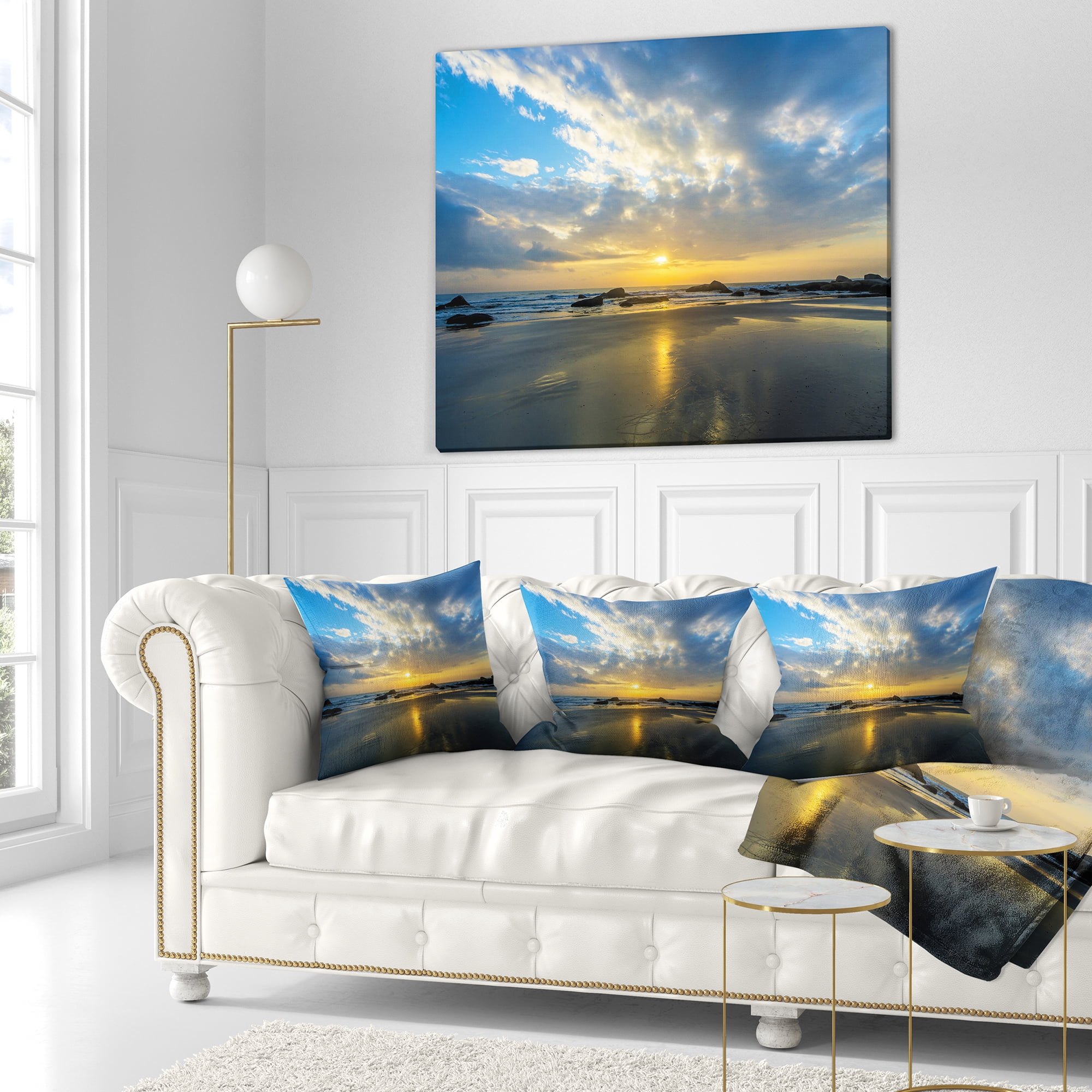 Designart Beautiful Sunrise and Seashore - Seashore Throw Pillow - 18x18