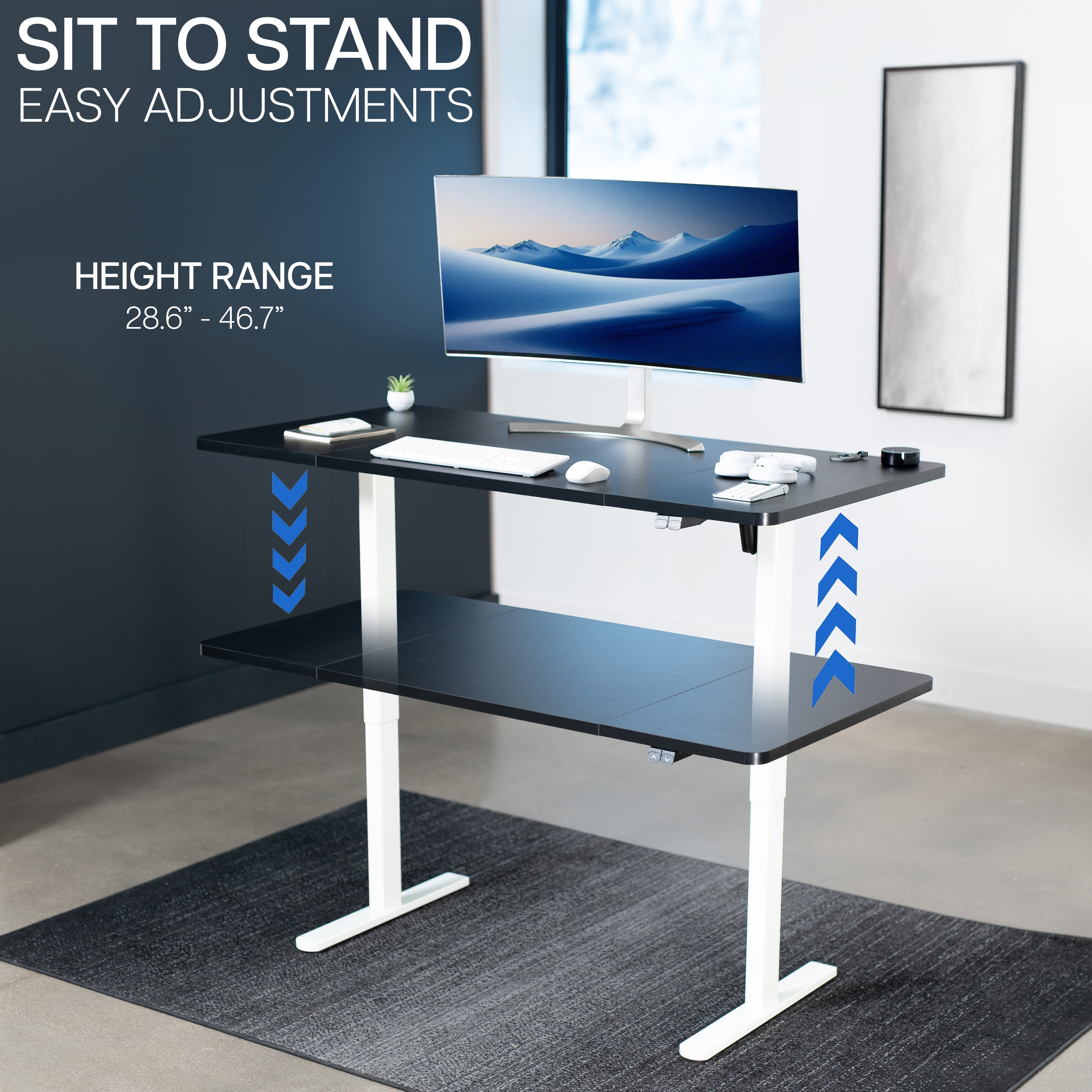 VIVO Electric 60” x 30” Stand Up Desk, Black Table Top, White Frame
