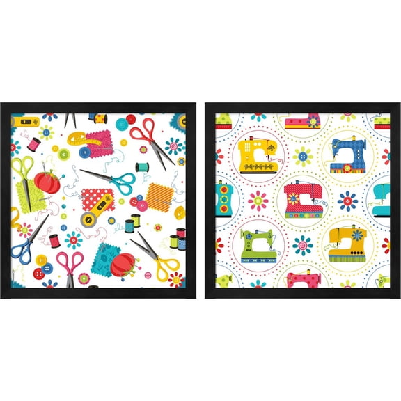 Great Art Now Sew Excited by Andi Metz, 2 Piece Framed Art Set Each 13"W x 13"H