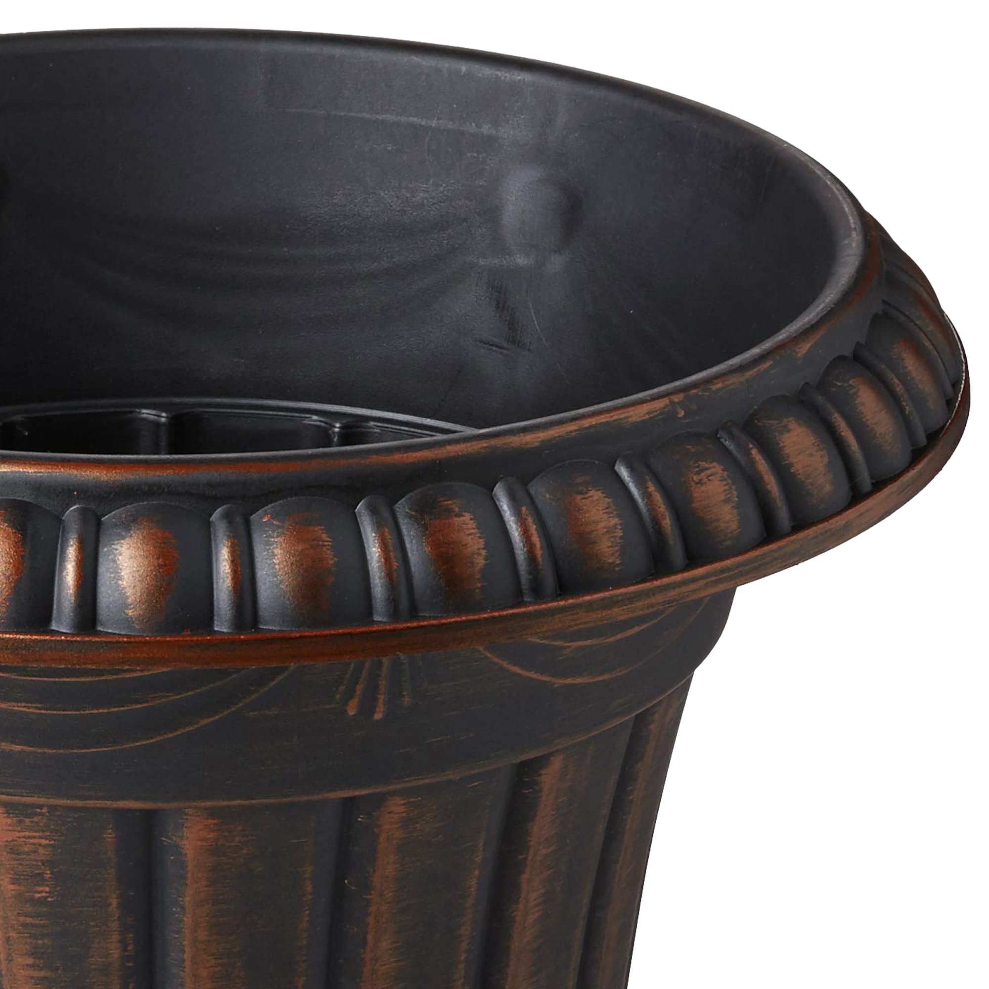 Classic Traditional Plastic Urn Planter Indoor Outdoor Garden Decor Flower Pot Vase 10x12 Black