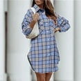 thumbnail image 2 of HAPIMO Womens Plaid Dresses Flannel Babydoll Dress Casual Lapel Collar Tunic Dress Long Sleeve Belted Fall Dresses with Pockets Blue M, 2 of 7