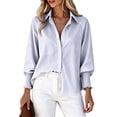 thumbnail image 2 of ClodeEU Women's Lapel Collar Button Down Striped Long Sleeve Shirt,Casual Loose Blouse ,Women's Plus XXL, 2 of 5