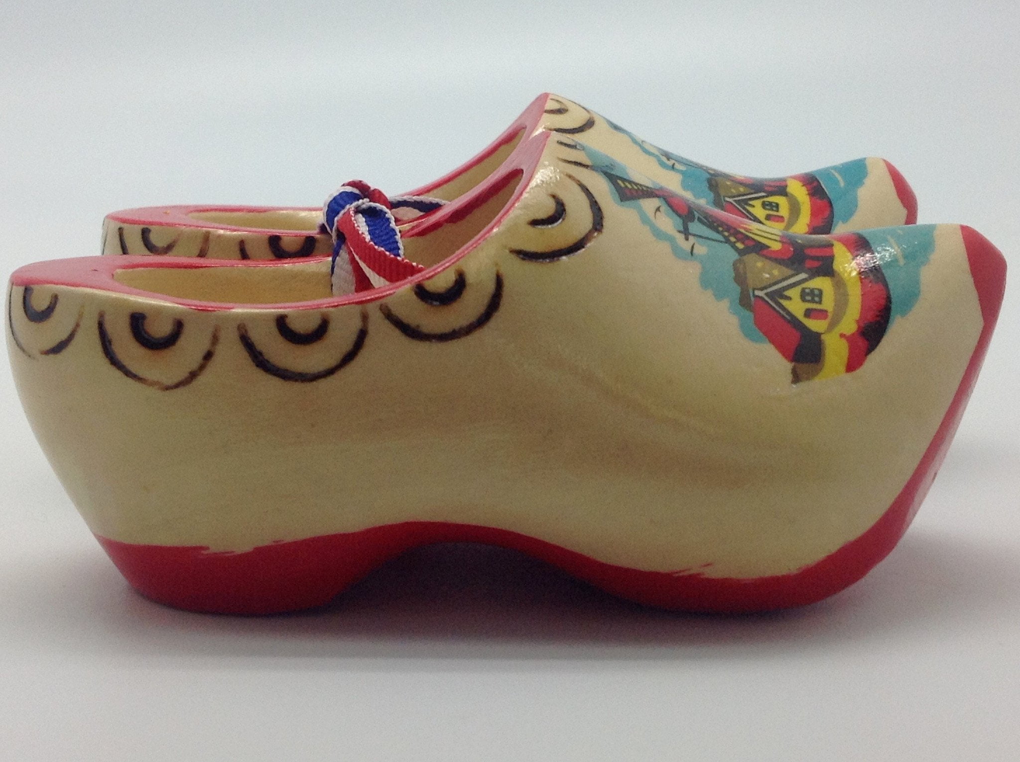 Vintage Swedish Hand Painted Wooden Gnome Shoes Wooden Doll Shoes