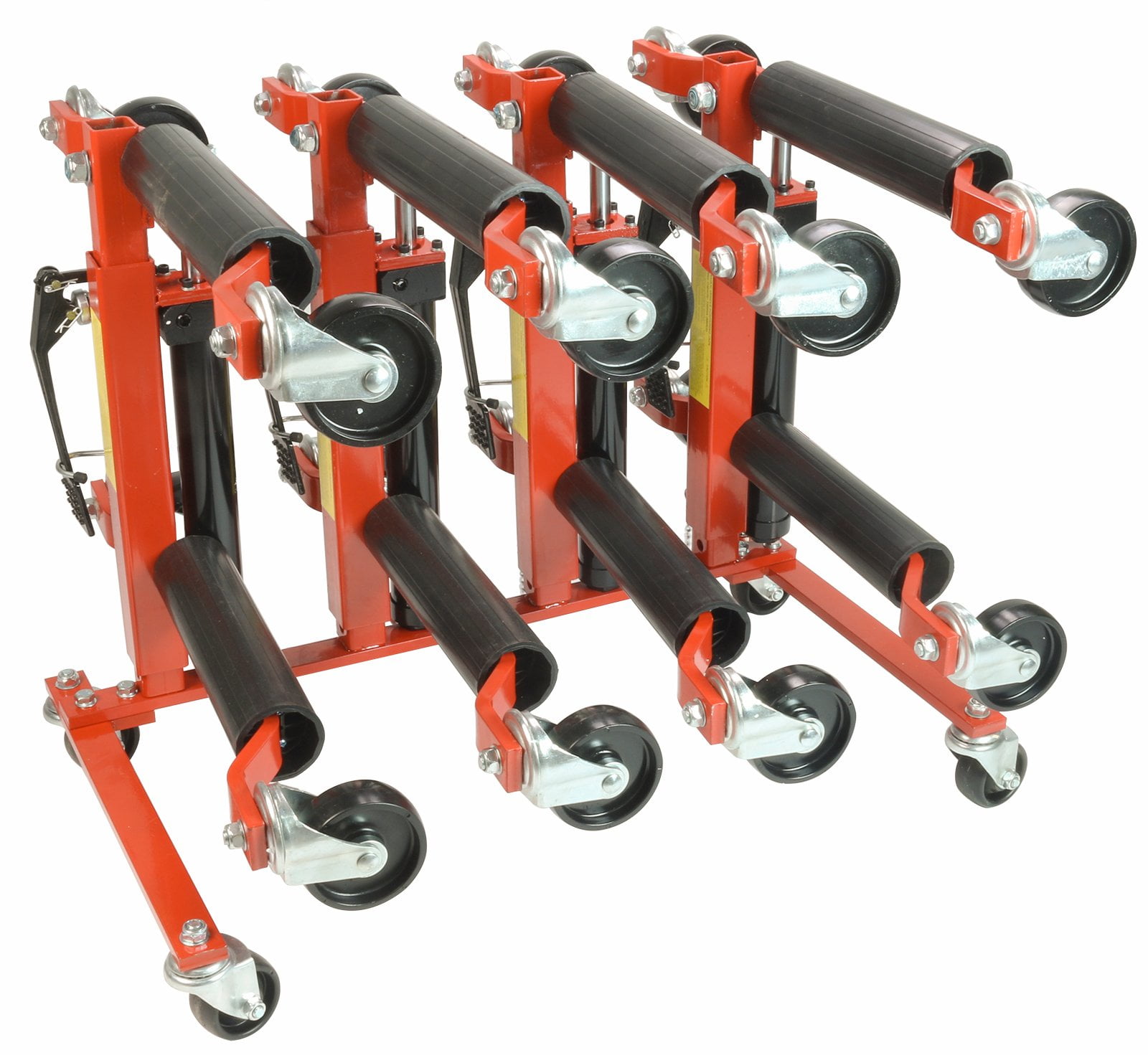 (4) Dragway Tools 12" Hydraulic Wheel Dolly 1500 lb Foot Pump Jack Lift