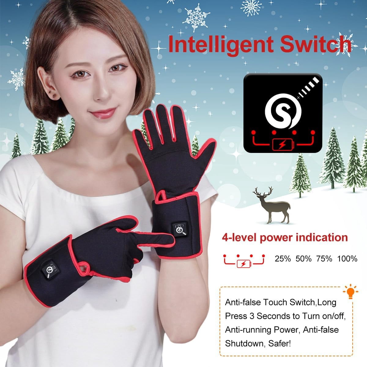 SNOW DEER Heated Glove Liners for Men Women, Rechargeable Battery Electric Heated Gloves, Winter Warm Glove Liners, Thin Gloves Riding Ski Snowboarding Hiking Cycling Hand Warmers