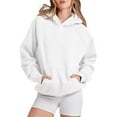 thumbnail image 2 of Fiaer Womens Hoodies V-Neck Long Sleeve Hooded Sweatshirts Loose Casual Trendy Solid Basic Drop Shoulder Pocket Tops White XL, 2 of 3