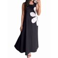 thumbnail image 3 of Women Casual Sleeveless Dresses Crewneck Patchwork Floral Midi Dress Black M, 3 of 8