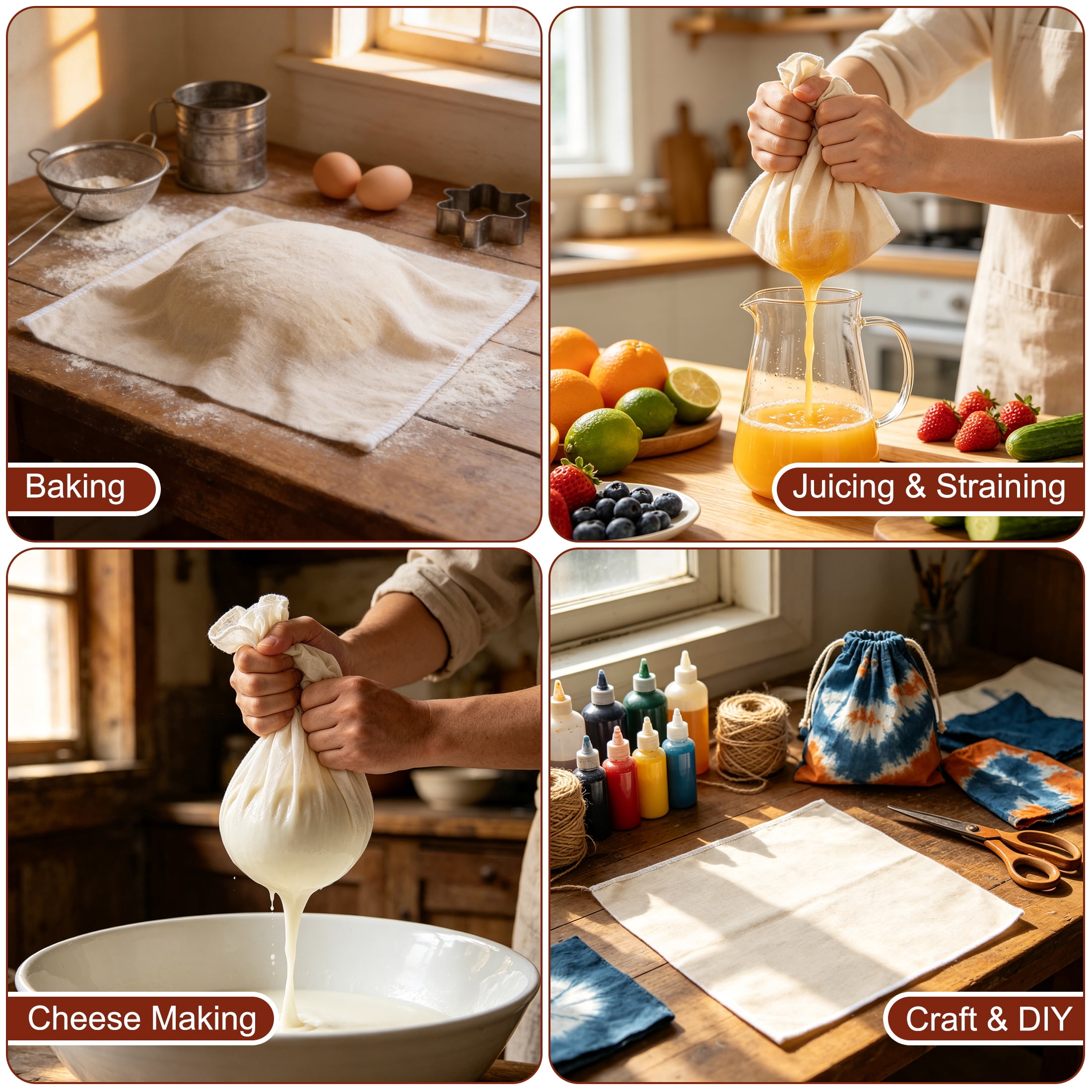Cheese Cloths, 5 Pack 36 x 36 Inch Unbleached Cotton Cheesecloth, Reusable Fine Mesh Strainer Cloth for Cheese Making, Baking, Straining Juices