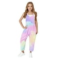 thumbnail image 7 of Kids Tie Dye Jumpsuits Girls Spaghetti Strap Wide Leg Jumpsuit Overalls Pocket Fashion Summer Casual Outfits for Girl, Light Pink, 9 Years, 7 of 7