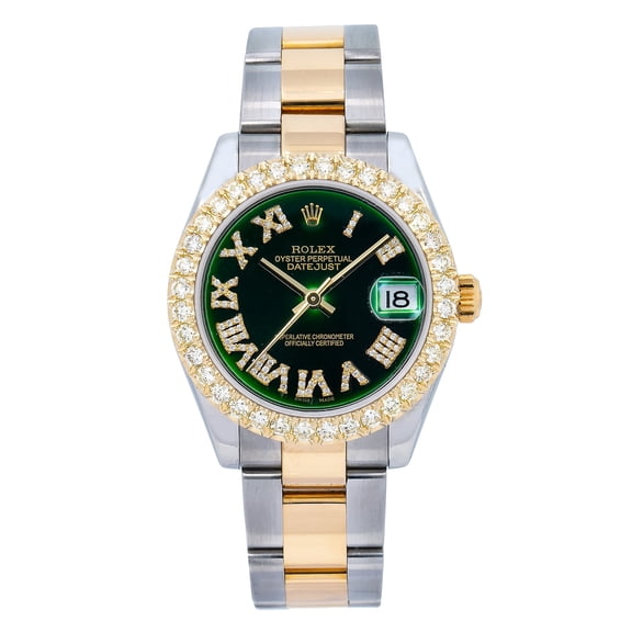 Pre-Owned Rolex Datejust 178243 31mm Green Diamond Dial Two-Tone Oyster Bracelet Watch