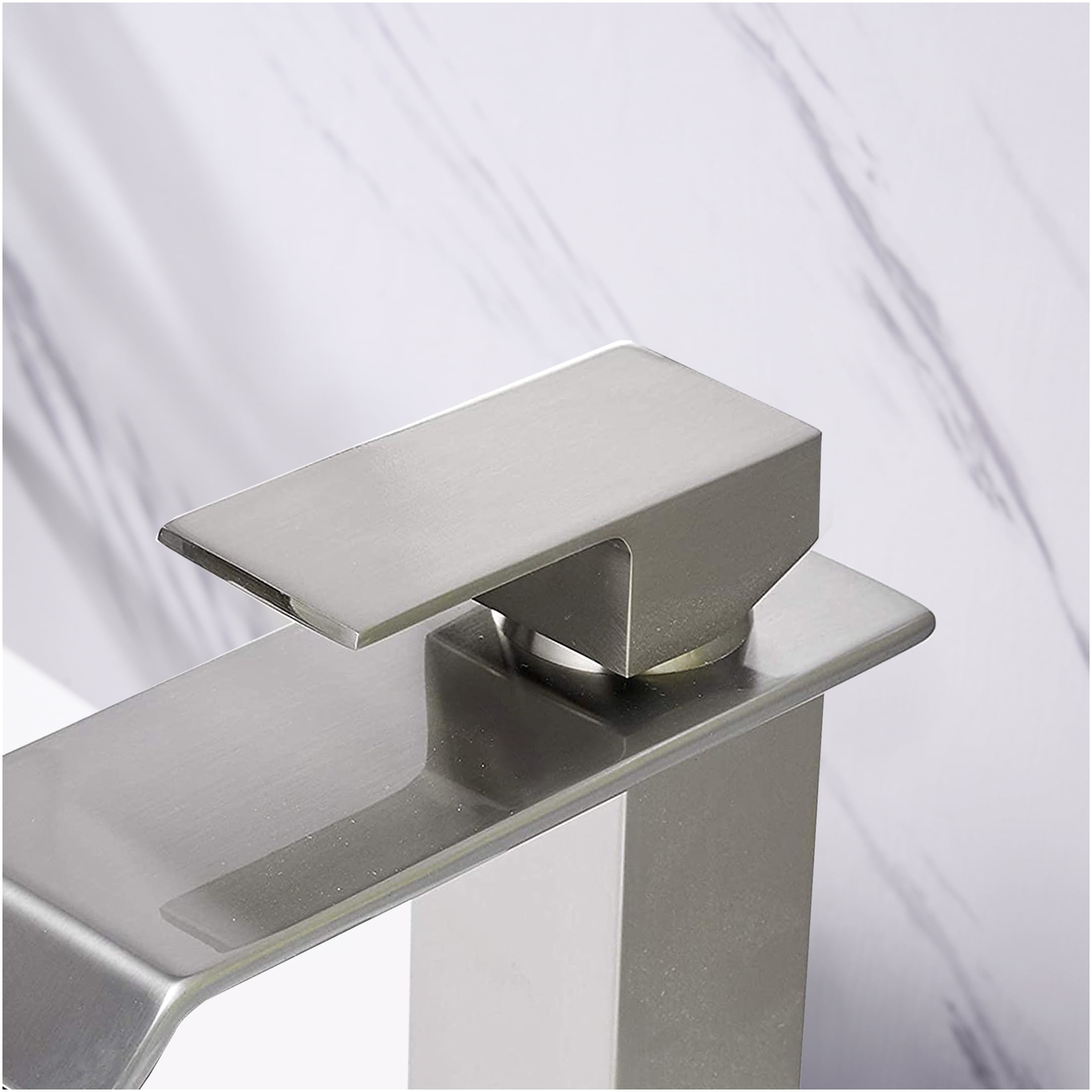 JERFIT Brushed Nickel Single Handle Bathroom Sink Faucet, Waterfall Spout Vanity Faucet with Pop-Up Drain, 1-Hole Mount, CUPC Certified