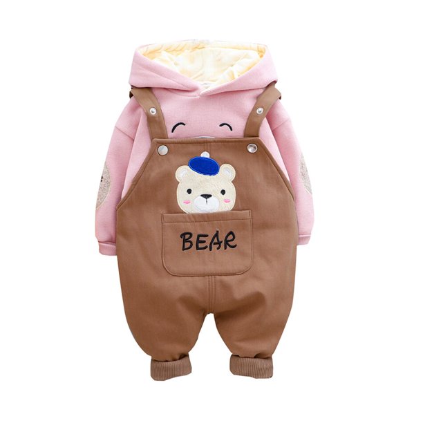 Nuevos conjuntos de ropa para niños, bebés, niños, niñas, Otoño Invierno, sudaderas con capucha de lana gruesa, monos, pantalones superiores, sudadera con capucha para niños, ropa 3T (Tag100) Gao Jinjia LED
