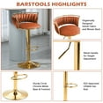 thumbnail image 5 of DREAMSIDEA Swivel Bar Stools Set of 2 Modern Velvet Upholstered High Back Adjustable Bar Chairs with Golden Footrest for Kitchen Counter Square Island, Orange, 5 of 5