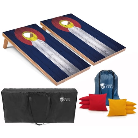 Tailgating Pros Regulation Cornhole Boards Flag Set - Includes 8 Bean Bags  Carrying Cases  and 4 x2  Corn Hole Toss Game - Optional LED Lights