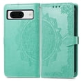 thumbnail image 2 of Stylish Wallet Case for Google Pixel 8a, Floral Embossed PU Leather Magnetic Closure Kickstand Card Slots Wrist Strap Phone Cover for Google Pixel 8a, Green, 2 of 9