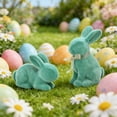 thumbnail image 2 of Flocked Easter Bunny Figurine Set - Standing Decorative Statues for Spring Garden Yard Desktop Ornament 2PCS, 2 of 6