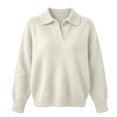 thumbnail image 4 of BODOAO Women's Polo Sweater Long Sleeve Pullover Collared Button Neck Knit Sweater Top with Drop Shoulders 3 Button Placket and Oversized Relaxed Fit Long Sweater Top White M, 4 of 4