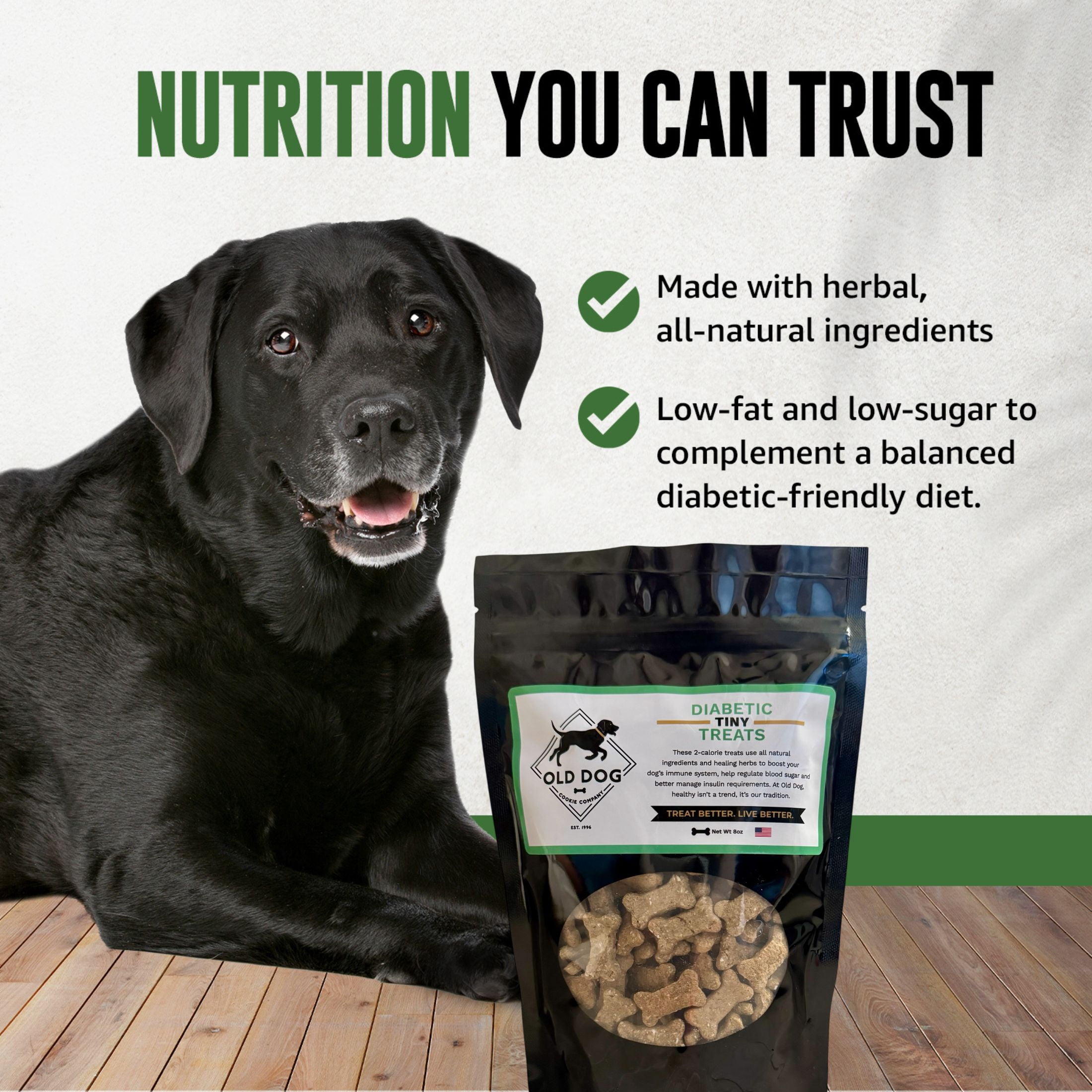TINY Diabetic Dog Treats 8 oz, 2 Calorie, All Natural, Vet Approved