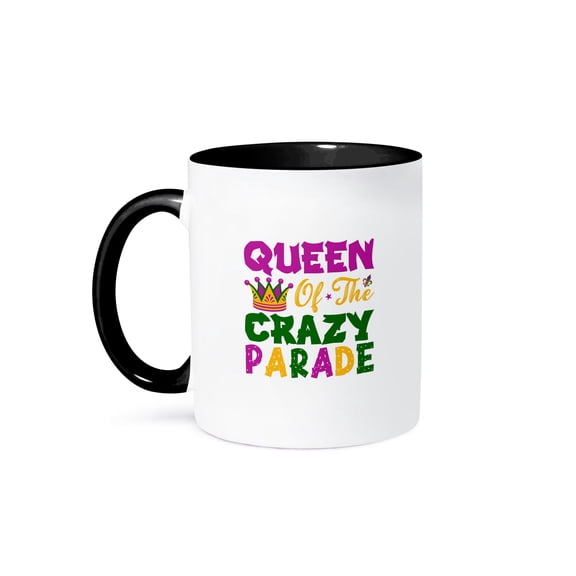 3drose, Queen of the Crazy Parade Funny Mardi Gras Colorful Text, Cool Gift, 15oz Two-tone Black Mug
