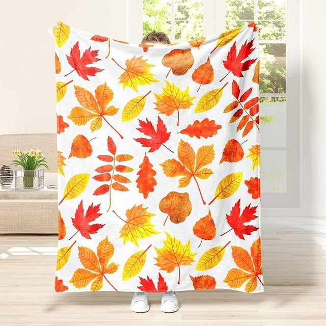 Openpig Fall Throw Blanket Autumn Maple Leaves Throw Blanket Flannel Fleece Throw Blanket Autumn Cozy Fuzzy Plush Throw Blanket Blanket for Bed Chair Camping Travel