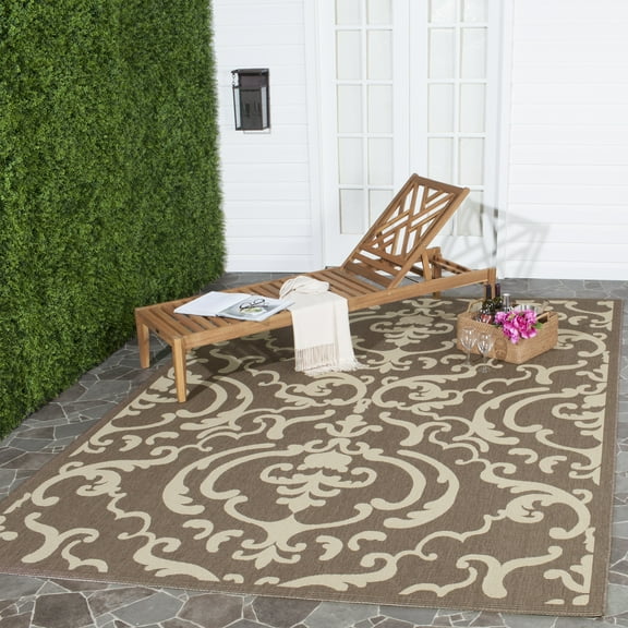 Safavieh Courtyard Dara Damask Indoor/Outdoor Area Rug, Chocolate/Natural, 4' x 5'7"