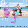 thumbnail image 3 of Conjunto de bikini de traje de baño para niñas de 3 piezas con trajes de baño de sirvienta de mar con cola de pez (120), 3 of 10