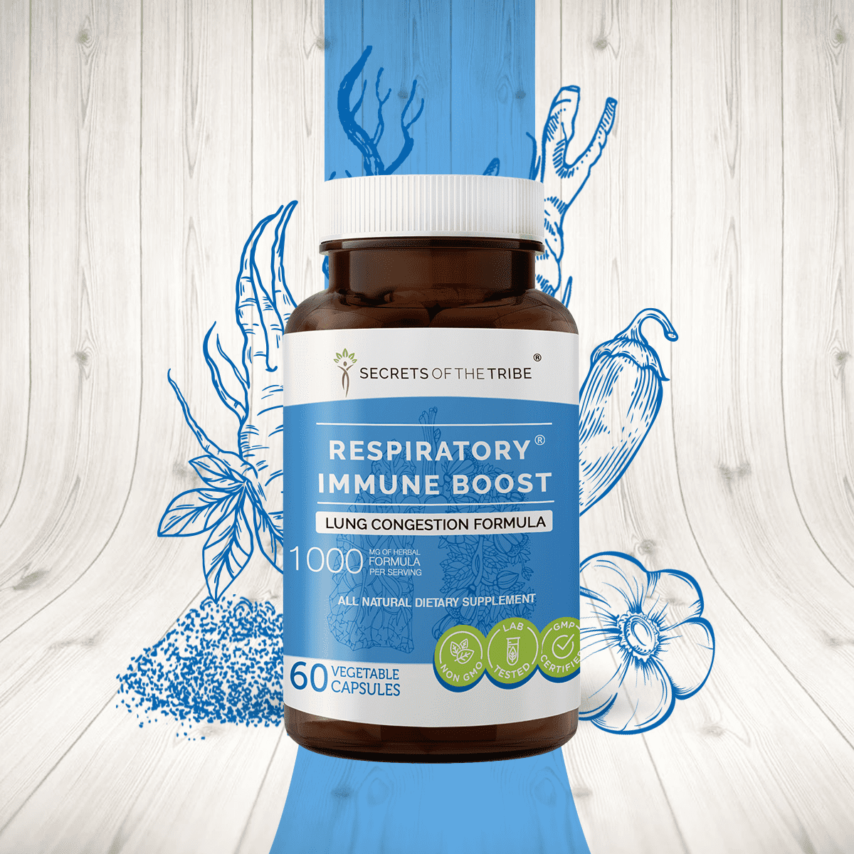 Respiratory Immune Boost 60 Capsules, 500 mg, Echinacea, Garlic