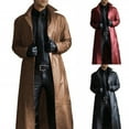 thumbnail image 5 of Mens Vintage Retro Black Leather Jacket Classic Long Steampunk Overcoat Officer Military Uniform Leather Trench Coat Jacket, 5 of 5