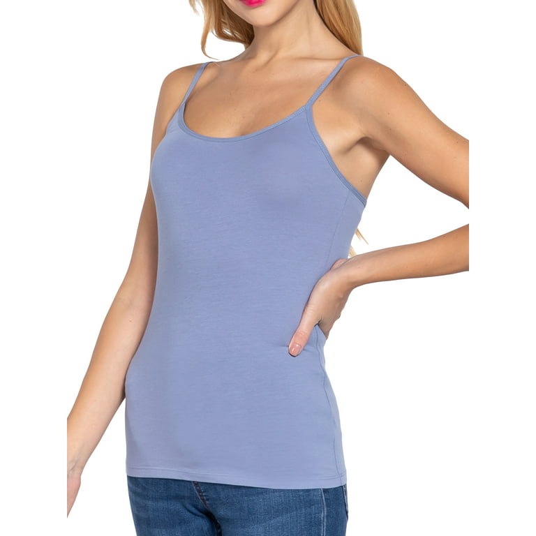 Juniors Solid Plain Adjustable Spaghetti Strap Layering Cropped Camisole  Tank Top (Arctic Blue, M) 