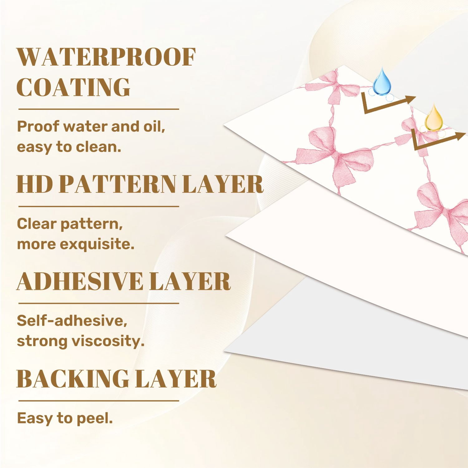Peel and Stick Wallpaper Soft Pink Bow Delicate Ribbons Light Wall Mural 23.6in x 9.8ft Self Adhesive Removable Wall Paper Renter Friendly Wallpaper for Nursery Bedroom Cabinets