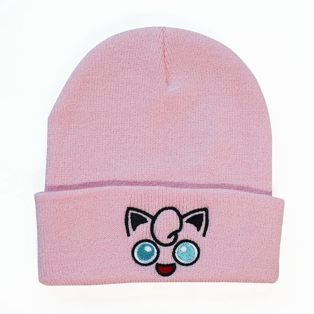 Nuevo anime de Pokémon para hombres y mujeres, Fat Ding, gato de dibujos animados, cara sonriente, bordado, gorro de punto, jersey, gorro de lana cálido y frío