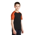 thumbnail image 4 of Sport Tek Teen Unisex Regular CamoHex Colorblock T-Shirt Black/Neon Org Medium, 4 of 6