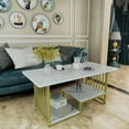thumbnail image 4 of Aboxoo Modern 2-Tier Rectangular Wood Coffee Table with Metal Frame, White Marble, 4 of 9